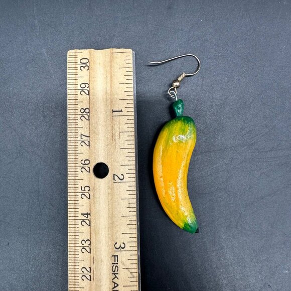 Banana Earrings Wooden Tropical Fruit Dangle Drop Yellow Kitschy Funky Beach - Picture 6 of 6